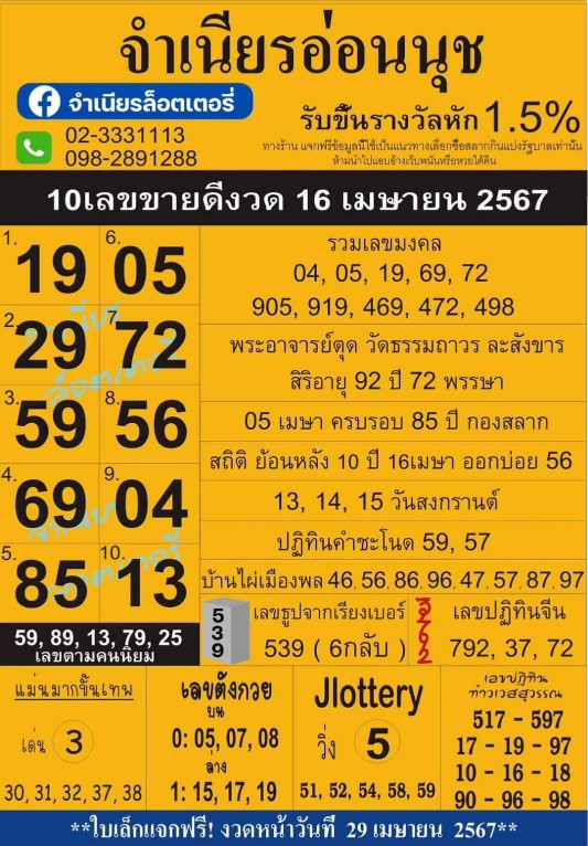 สรุปเลขเด็ดแม่จำเนียรอ่อนนุช